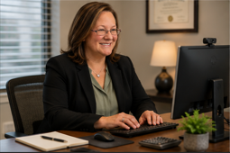 April Johnson leading a mediation session with two attorneys at a conference table